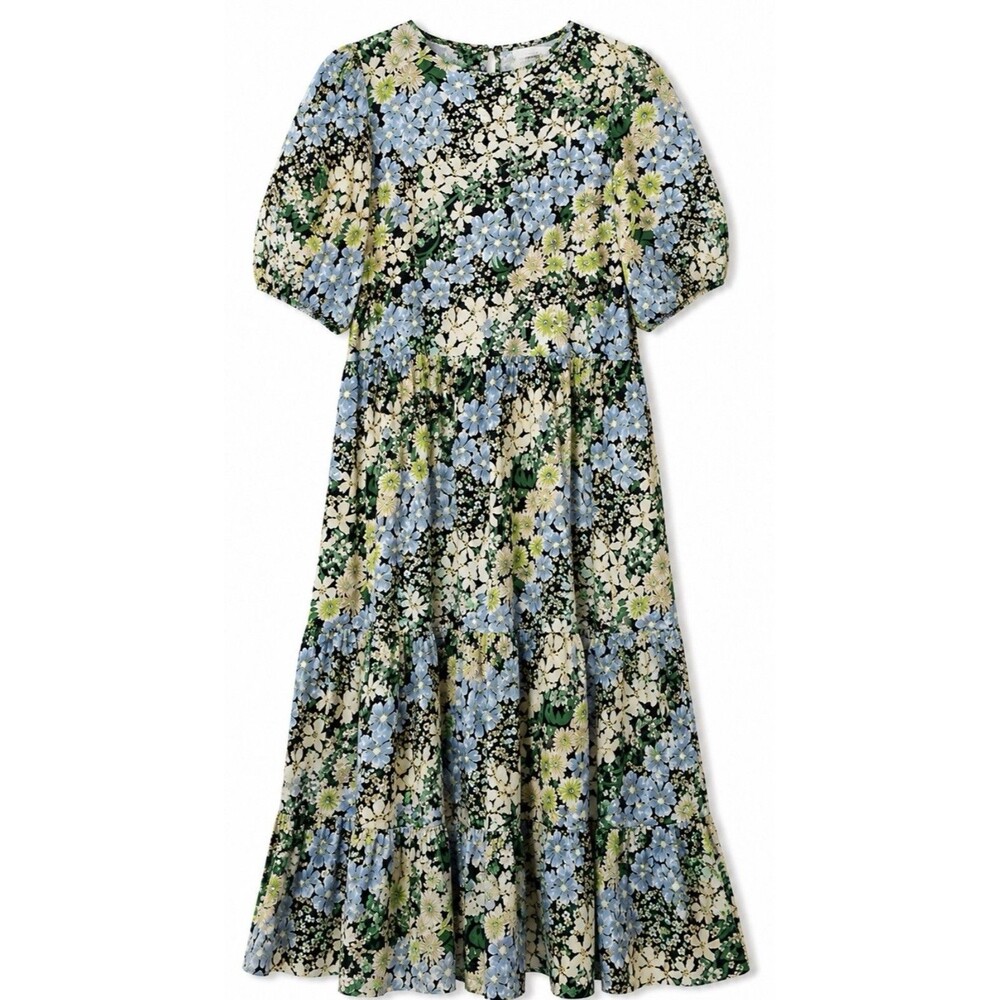 H&M Floral Midi Dress in Blue, Green, Cream